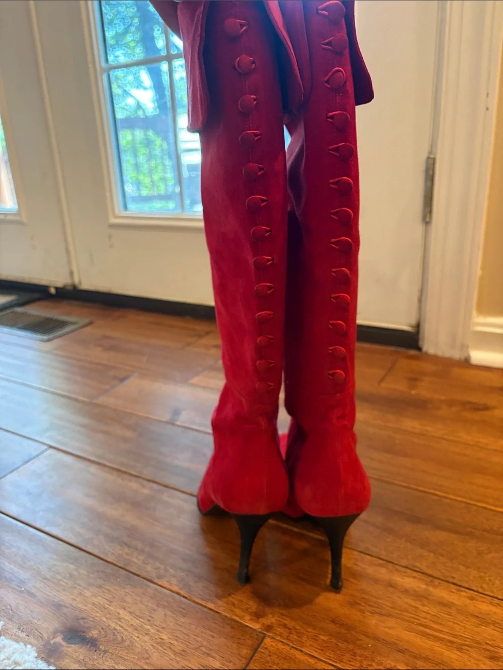 Stuart Weitzman Red Suede Pointed-Toe Over-The-Knee Boots
